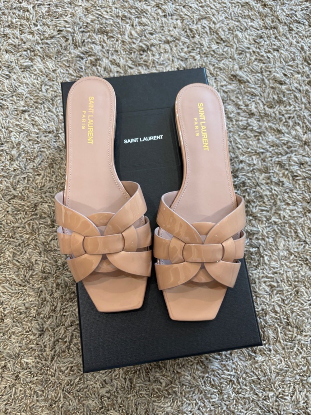 Saint Laurent Nude Braided Leather Slide Sandals - Picture 5 of 5